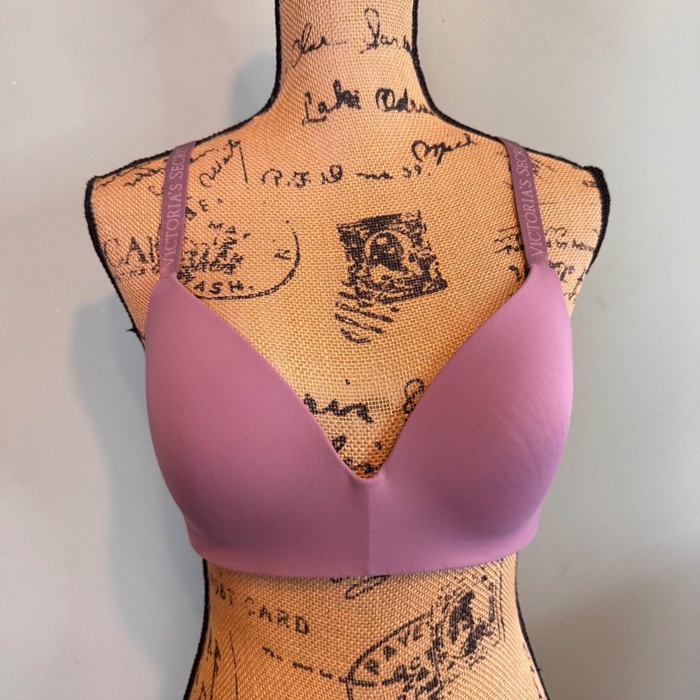 Victoria Secret T-Shirt Bra Purple Wireless Logo Strap 34B